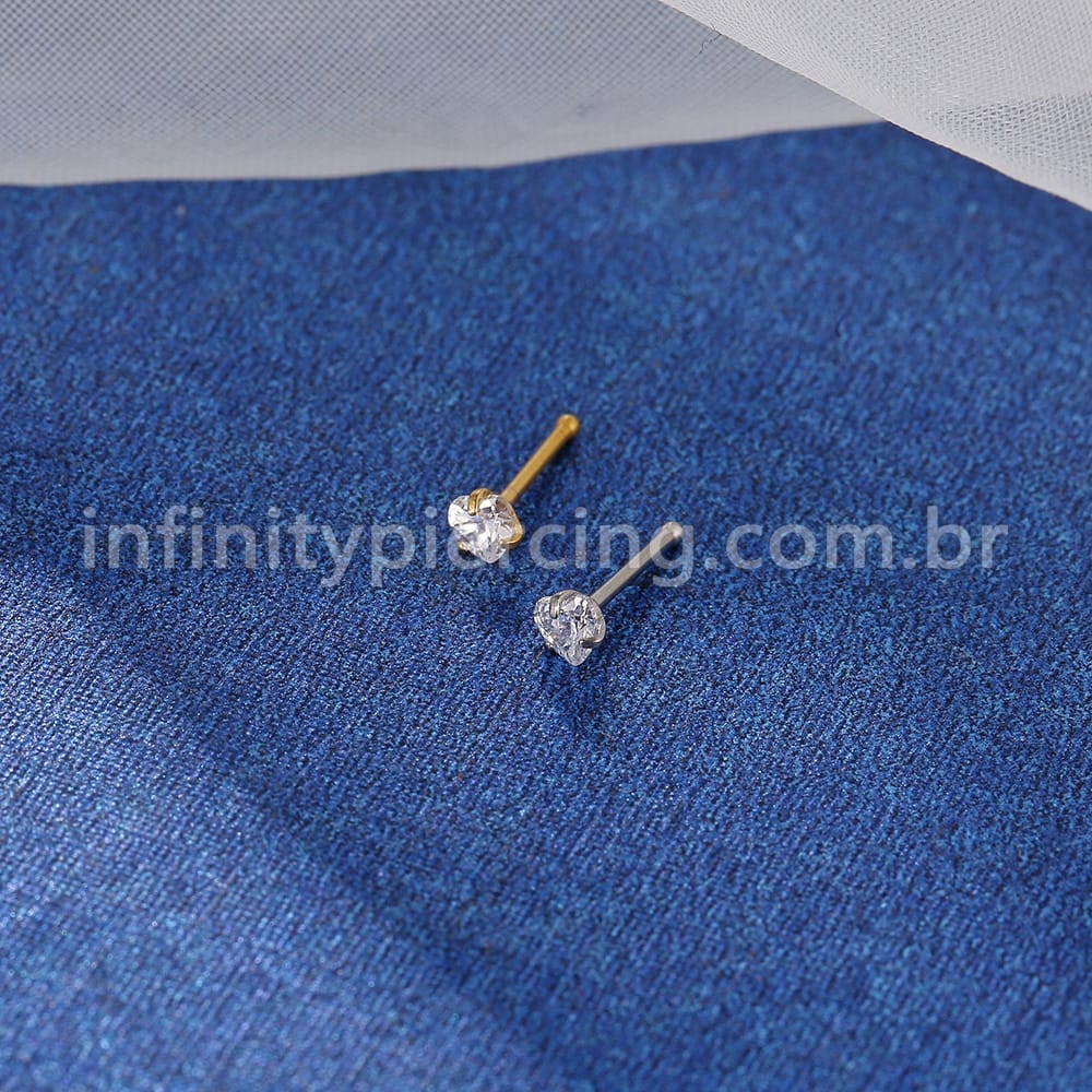 Piercing Nariz Reto Aço Cirúrgico Zircônia Cravejada Coração
