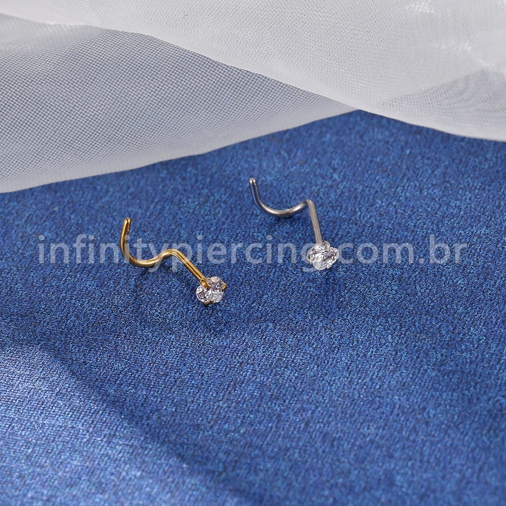Piercing Nostril Aço Cirúrgico Zircônia Cravejada Coração