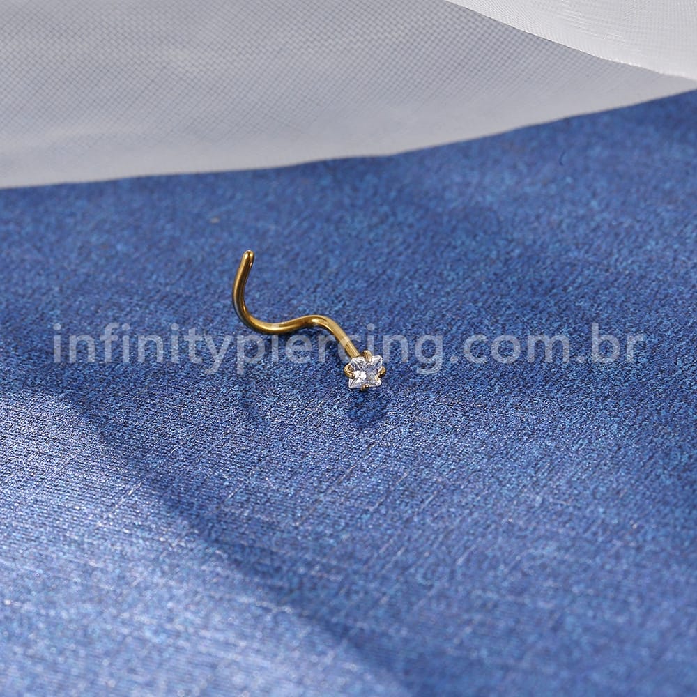 Piercing Nostril Aço Cirúrgico Zircônia Cravejada Quadrada