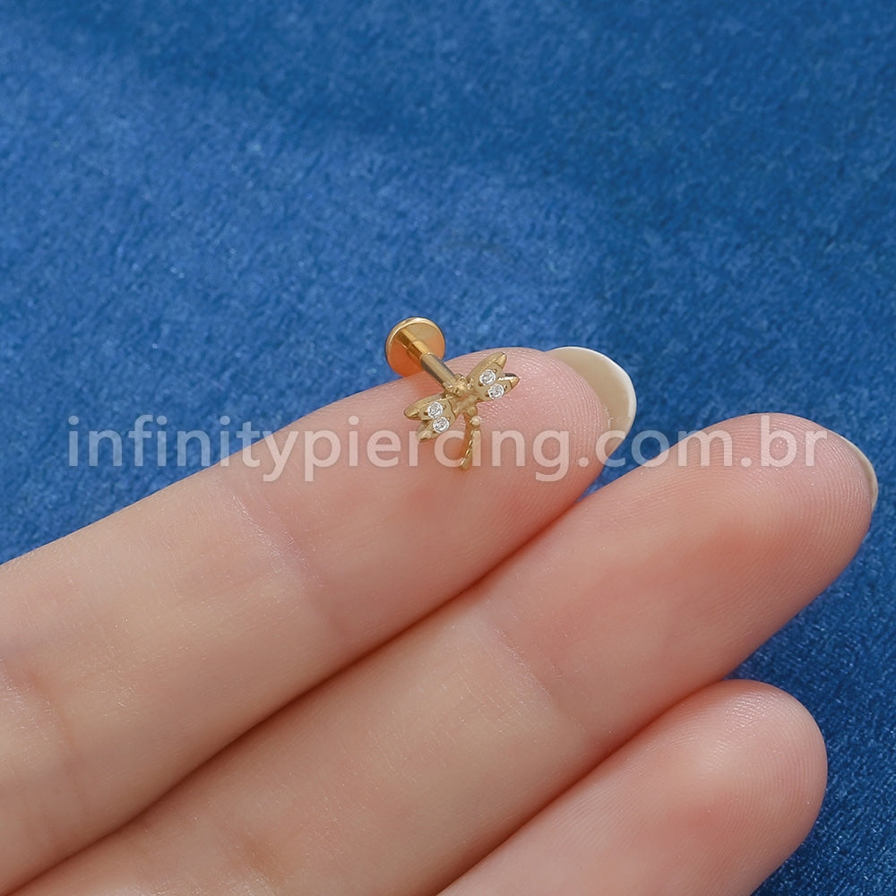 Piercing Labret Titânio Libélula Zircônia
