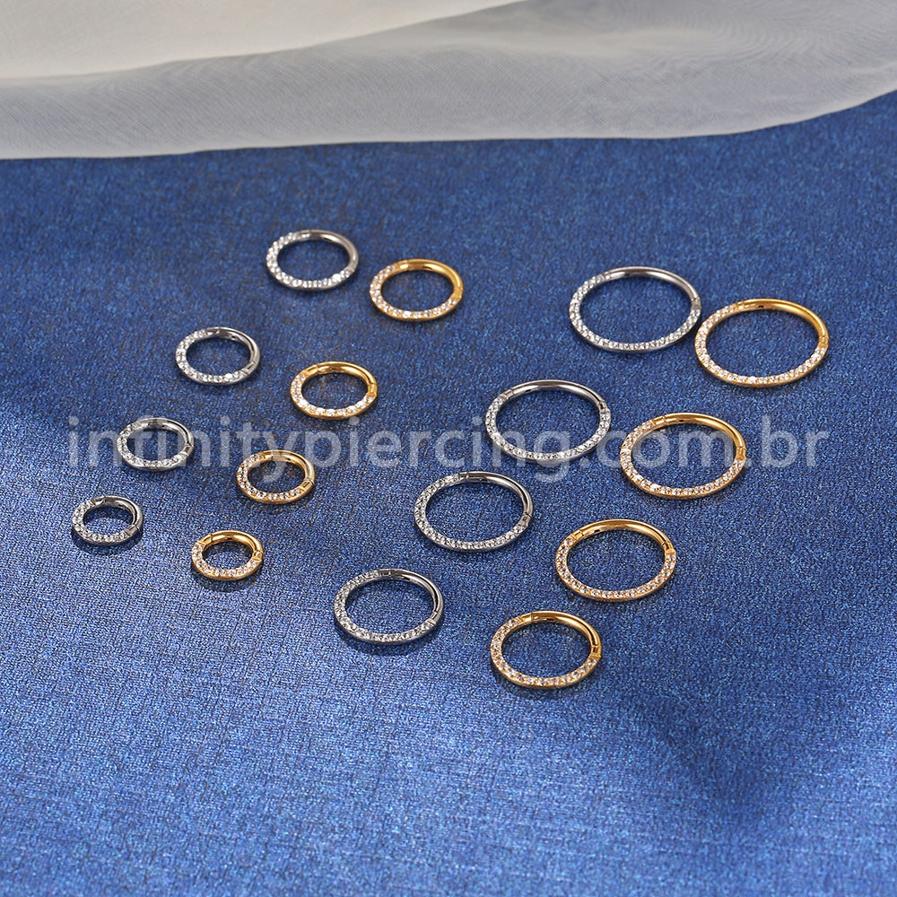 Piercing Argola Nióbio Segmento Articulado Frontal Zircônia Cravejada