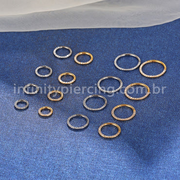 Piercing Argola Nióbio Segmento Articulado Frontal Zircônia Cravejada