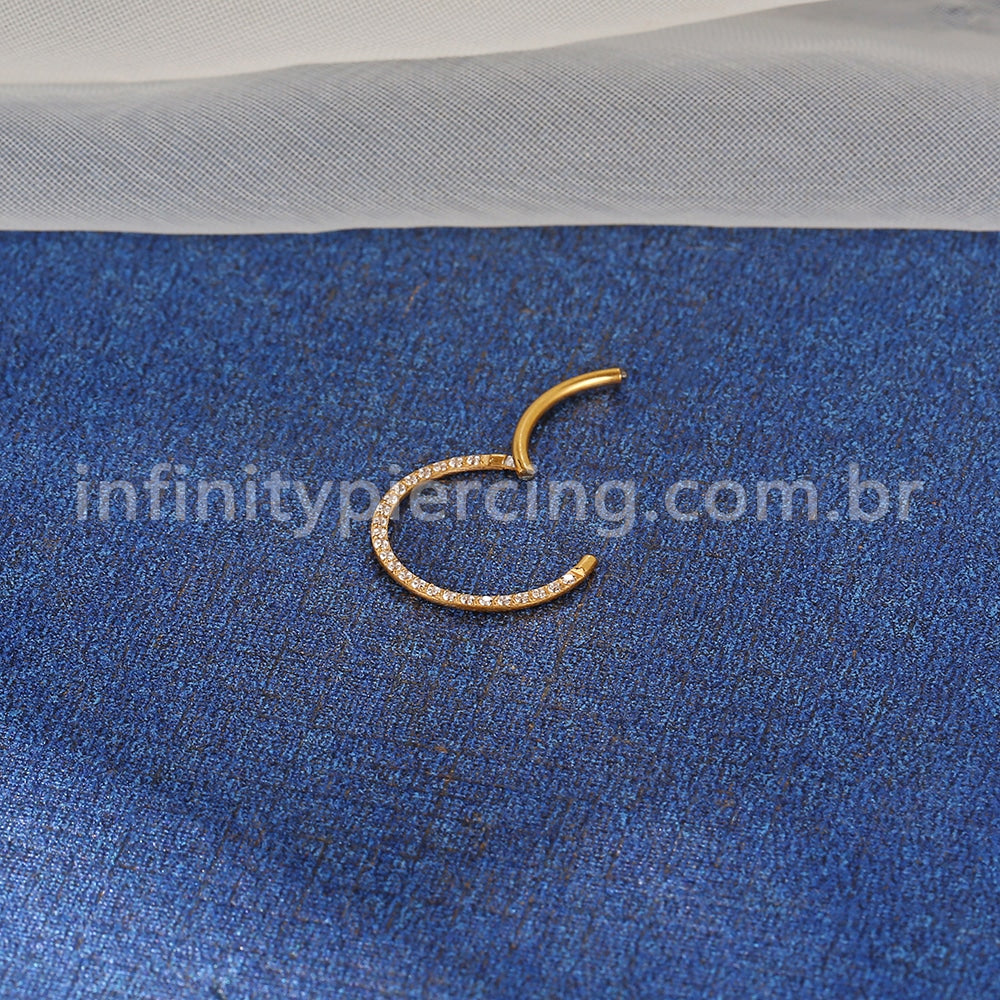 Piercing Argola Nióbio Segmento Articulado Frontal Zircônia Cravejada