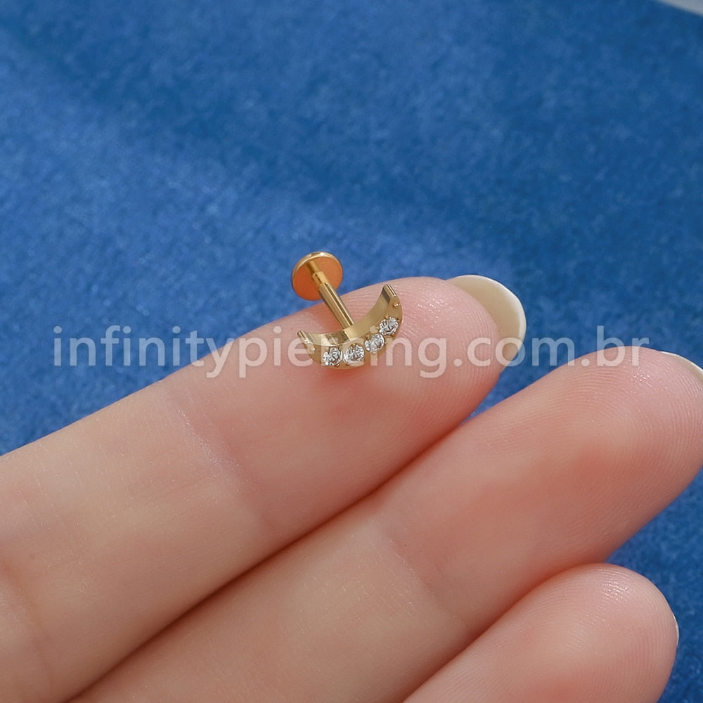 Piercing Labret Titânio Lua 4 Zircônias