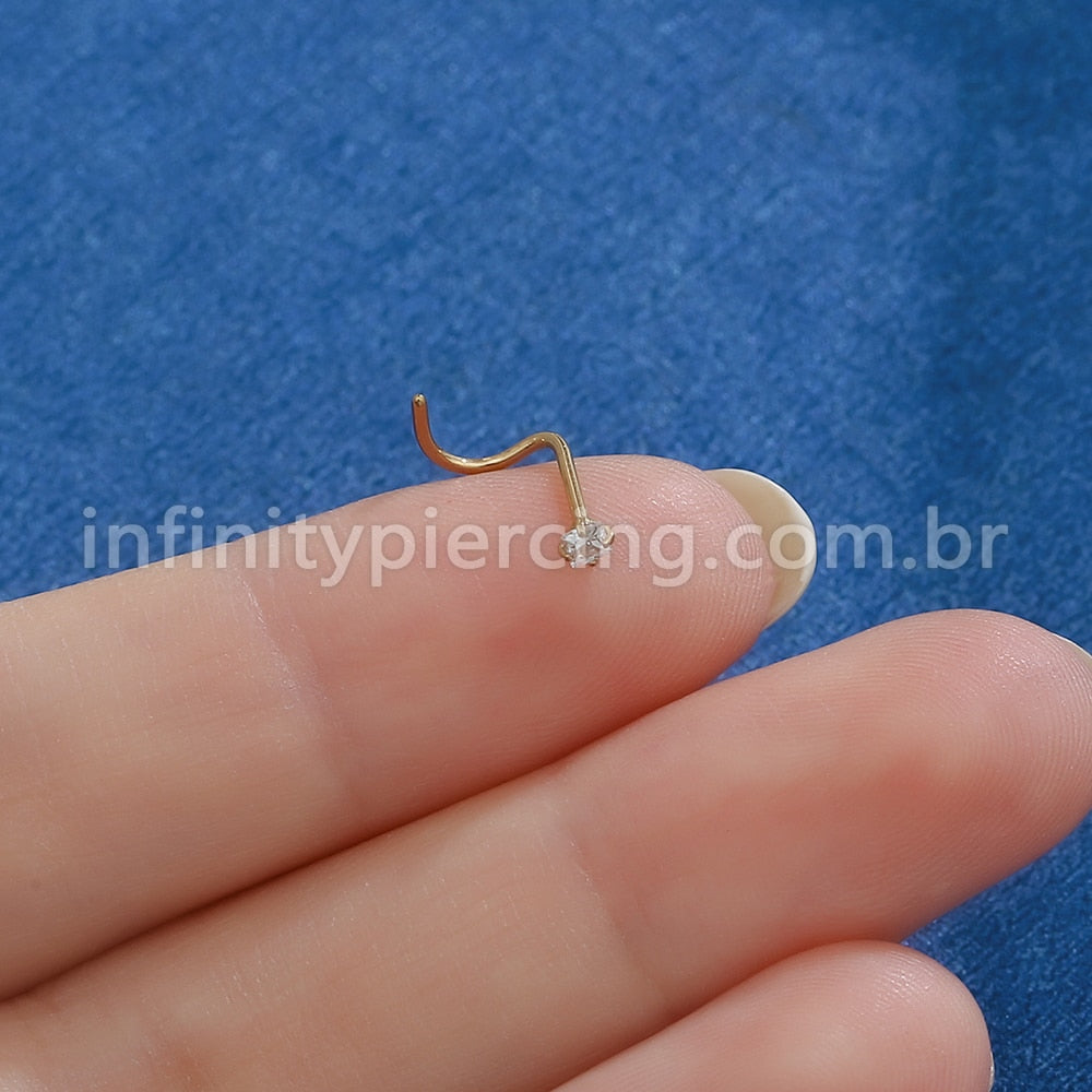 Piercing Nostril Aço Cirúrgico Zircônia Cravejada Quadrada