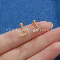Piercing Labret Aço Cirúrgico 5 Pedras Zircônia