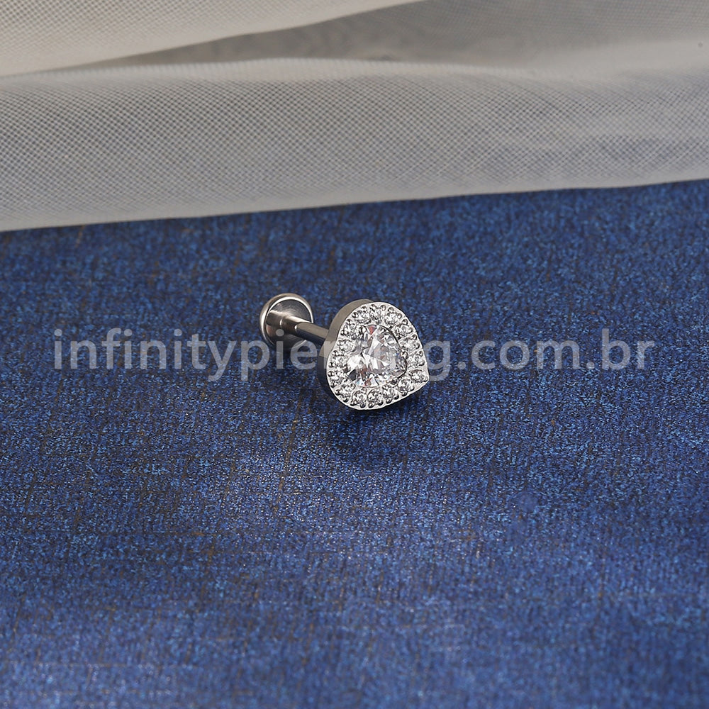 Piercing Labret Aço Cirúrgico Coração Zircônia Cravejada