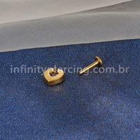 Piercing Labret Aço Cirúrgico Coração Zircônia Cravejada