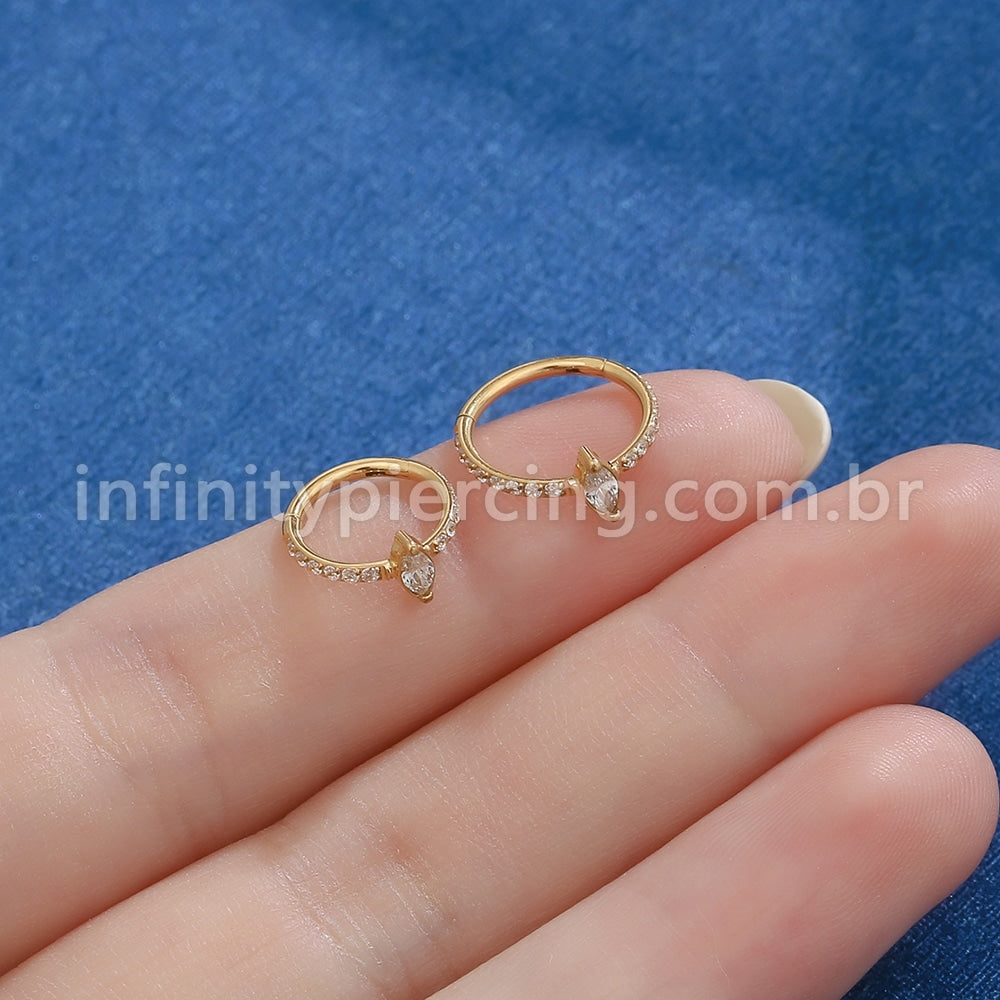 Piercing Argola Titânio Segmento Articulado Zircônia Oval Com Ponta