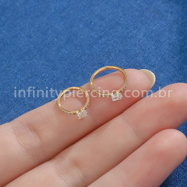 Piercing Argola Segmentada Aço Cirurgico Zircônia Pedra Quadrada