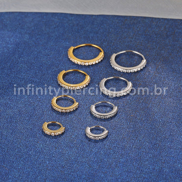 Piercing Argola Aço Cirúrgico Torção 1 Fileira Zircônia Cravejada