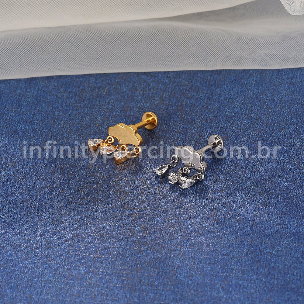Piercing Labret Titânio Nuvem Pingente Gota Zircônia Cravejada
