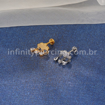 Piercing Labret Titânio Nuvem Pingente Gota Zircônia Cravejada