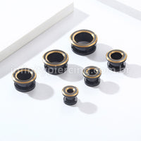 Alargador Aço Cirúrgico Black Com Detalhes Dourado