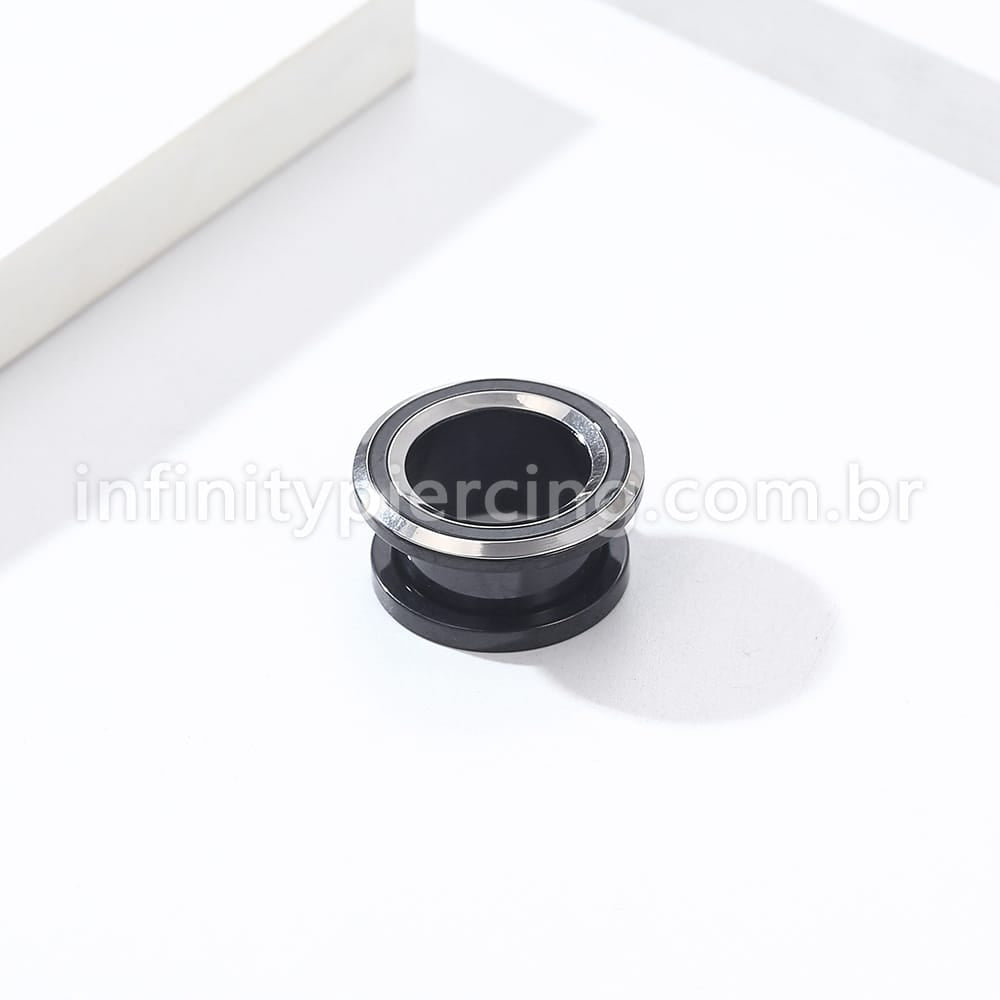 Alargador Aço Cirúrgico Black Com Detalhes Prata
