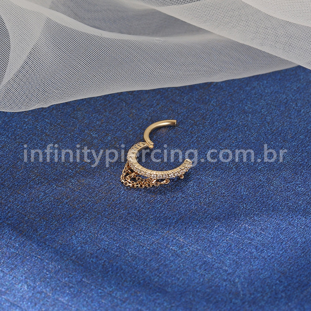 Piercing Argola Segmento Articulado Ouro 14K Com Correntes
