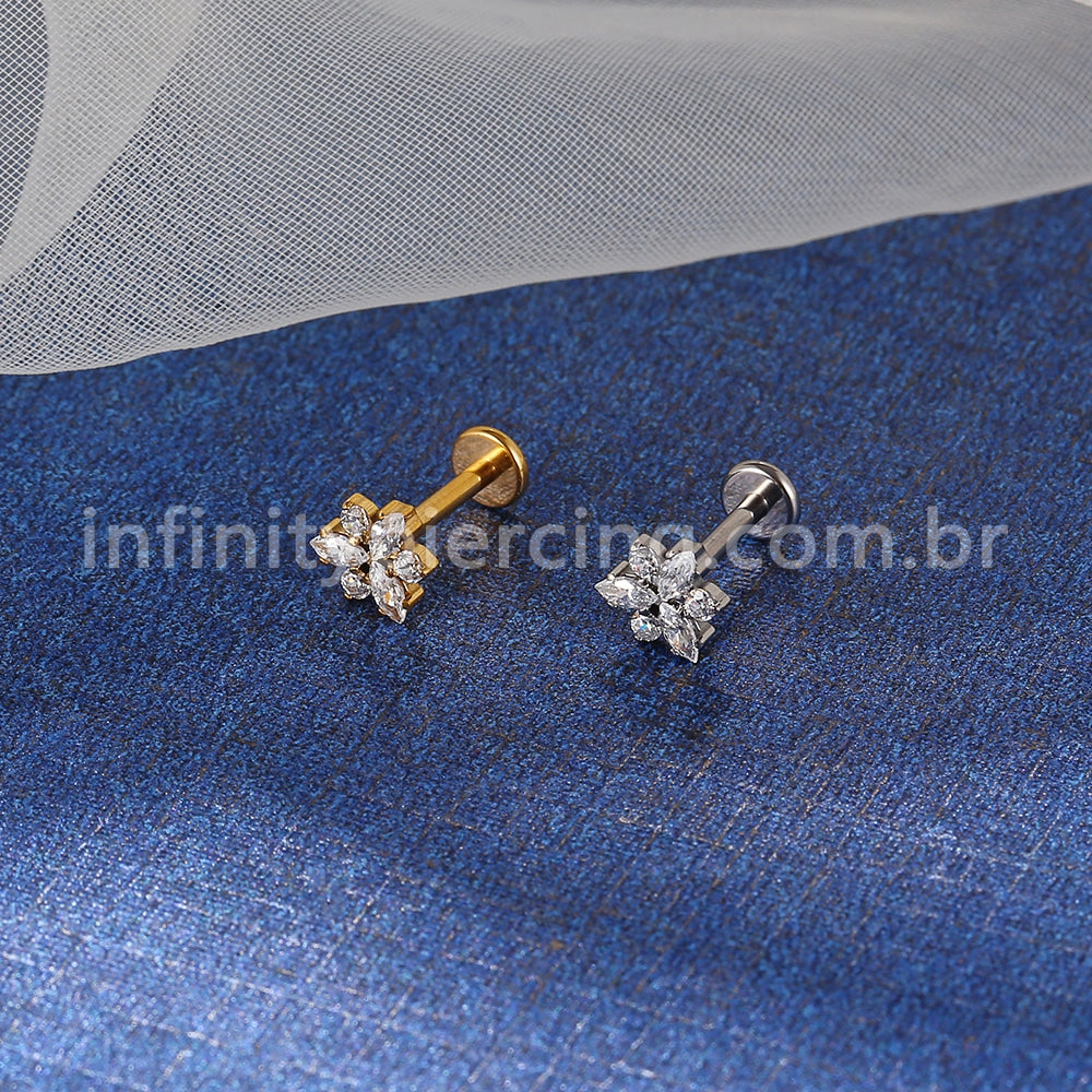 Piercing Labret Titânio Flor Zircônia Cravejada