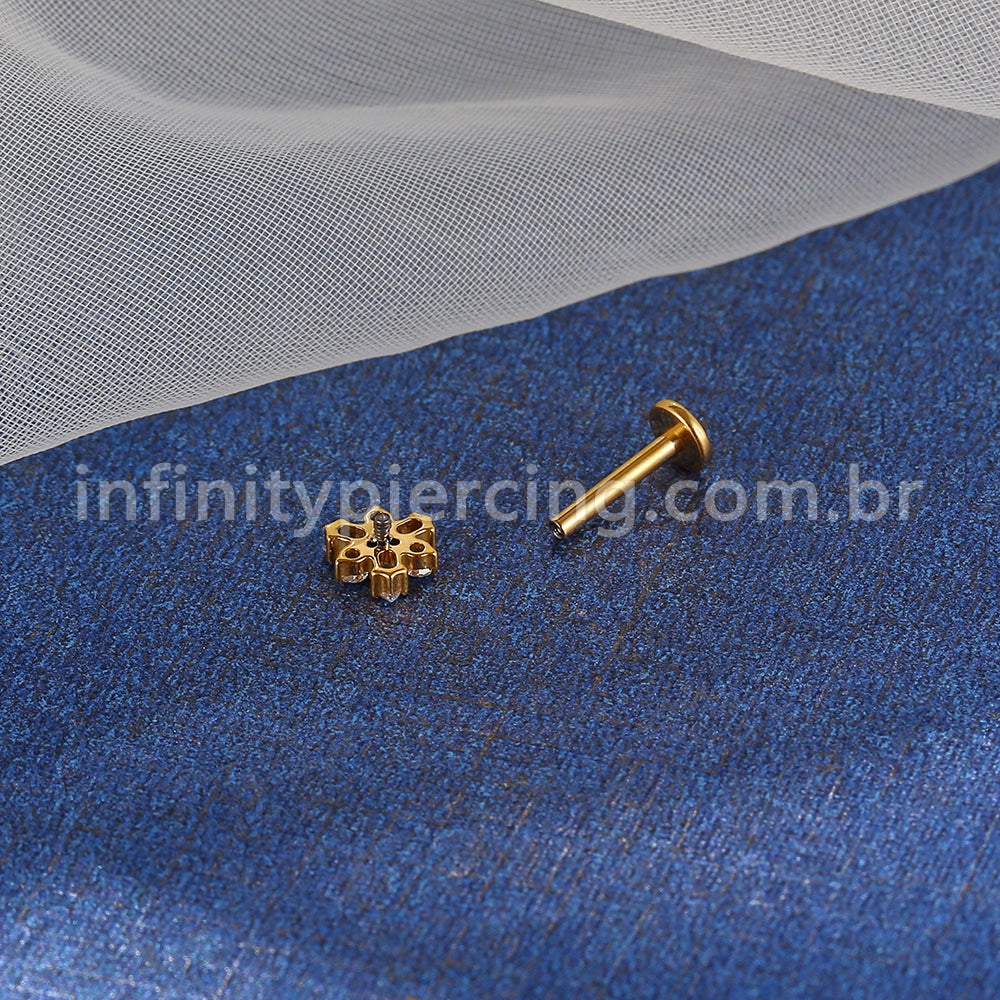 Piercing Labret Titânio Flor Zircônia Cravejada