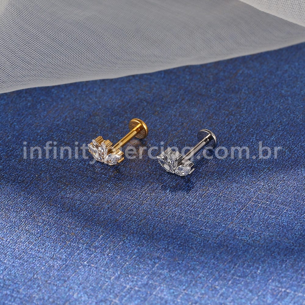 Piercing Labret Titânio 4 Pedras Zircônia Cravejada