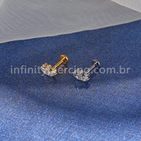 Piercing Labret Titânio 4 Pedras Zircônia Cravejada