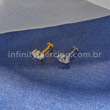 Piercing Labret Titânio 4 Pedras Zircônia Cravejada