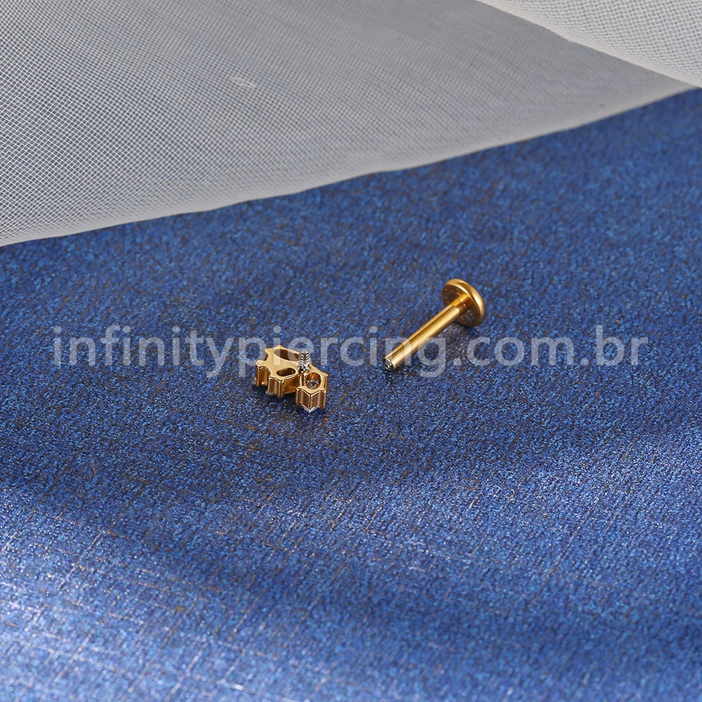 Piercing Labret Titânio 4 Pedras Zircônia Cravejada