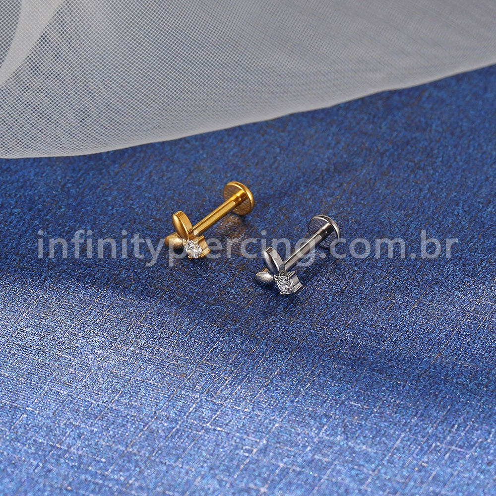 Piercing Labret Titânio Folhinhas Zircônia Cravejada