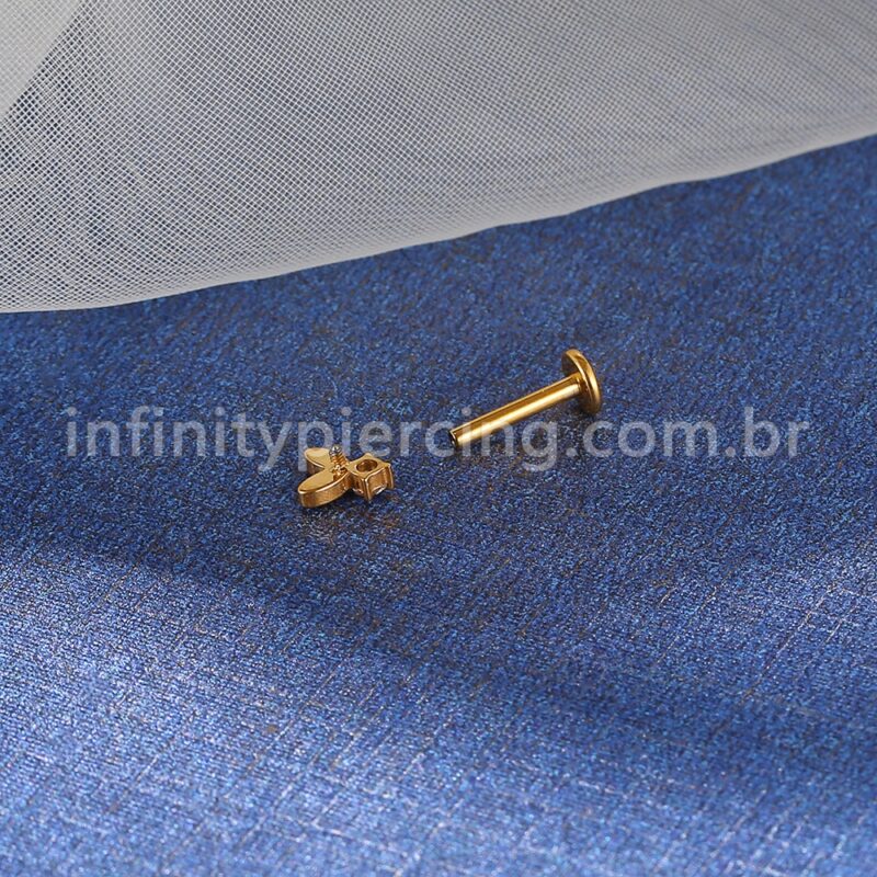 Piercing Labret Titânio Folhinhas Zircônia Cravejada