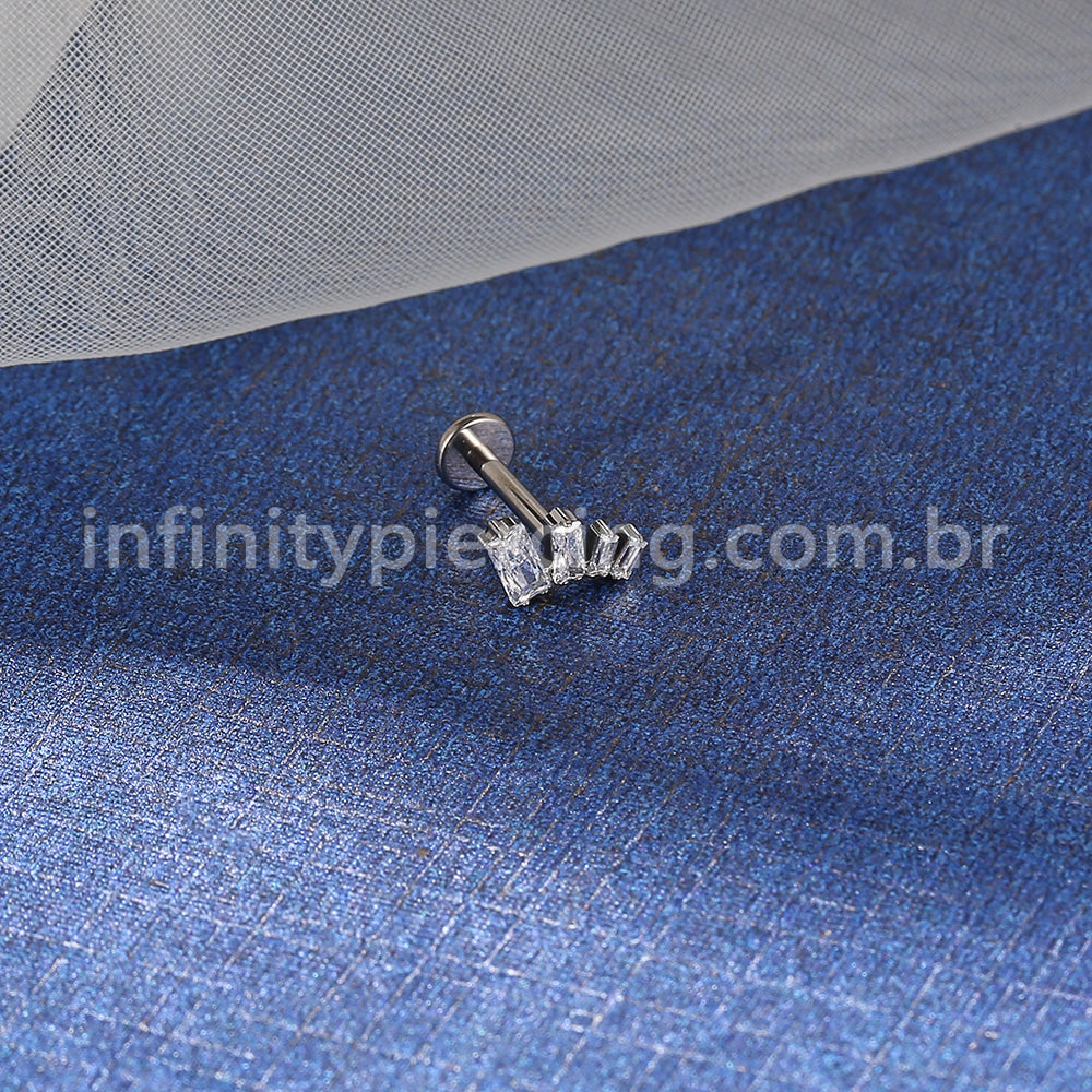 Piercing Labret Titânio Curvo 4 Pedras Zircônia Cravejada