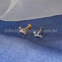 Piercing Labret Titânio Curvo 4 Pedras Zircônia Cravejada