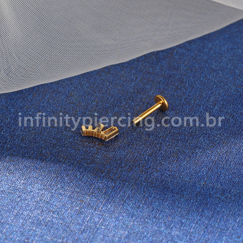 Piercing Labret Titânio Curvo 4 Pedras Zircônia Cravejada