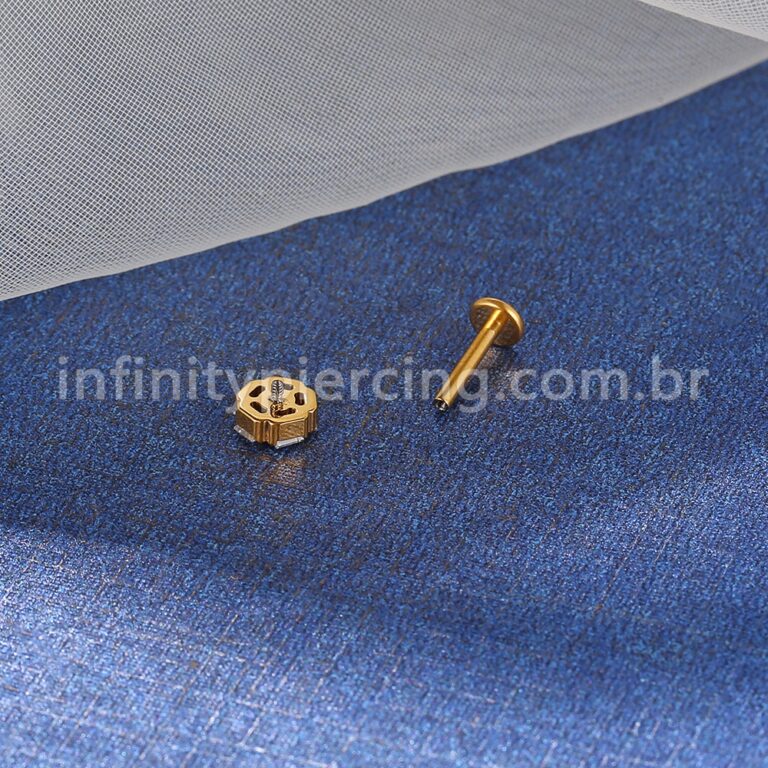 Piercing Labret Titânio Redondo Zircônia Cravejada