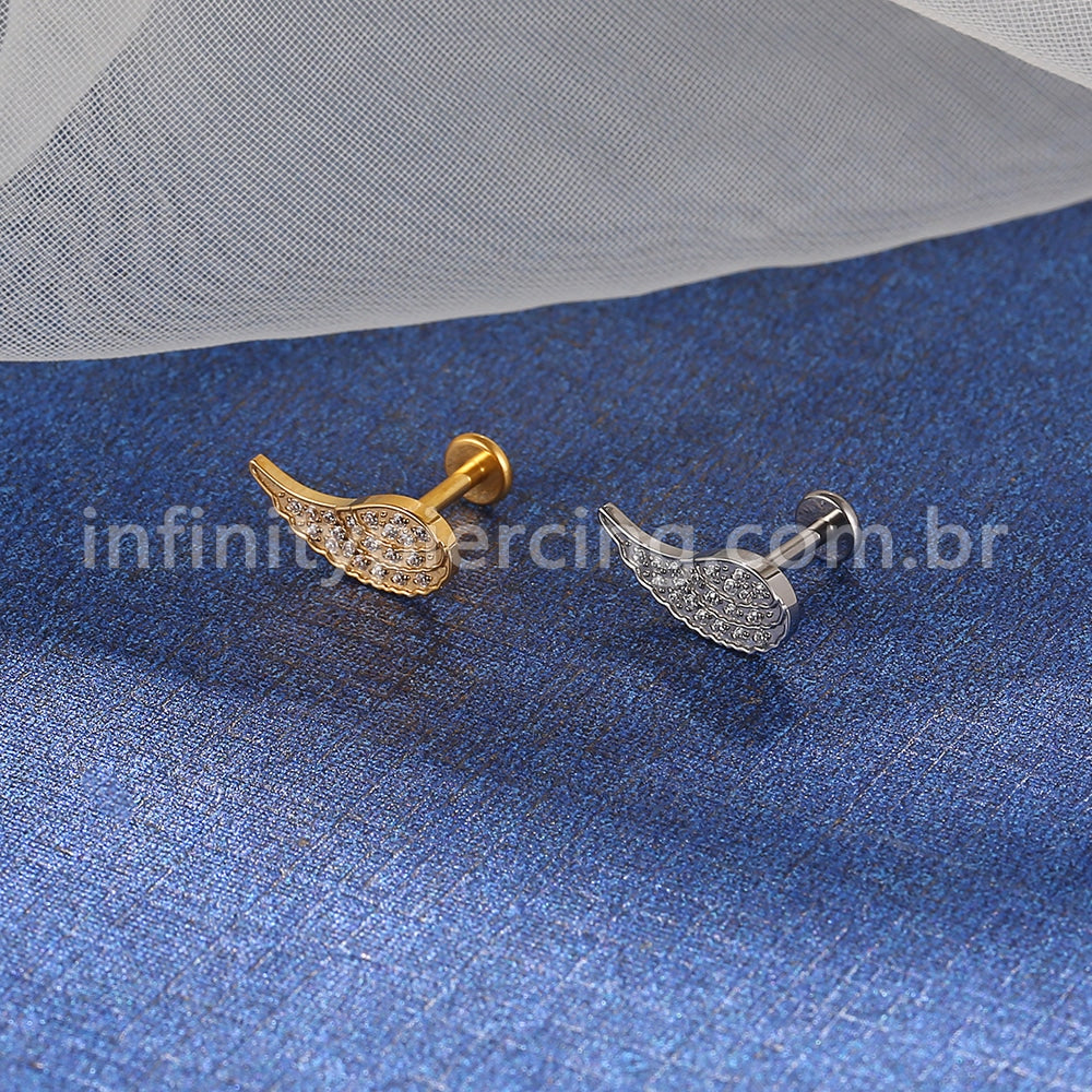 Piercing Labret Titânio Asa Zircônia Cravejada