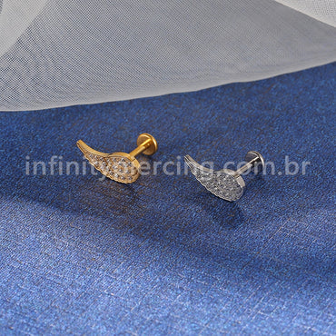 Piercing Labret Titânio Asa Zircônia Cravejada