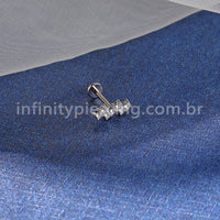 Piercing Labret Titânio Barra Zig-Zag Zircônia Cravejada