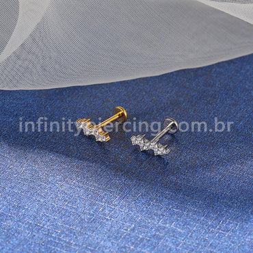 Piercing Labret Titânio Barra Zig-Zag Zircônia Cravejada