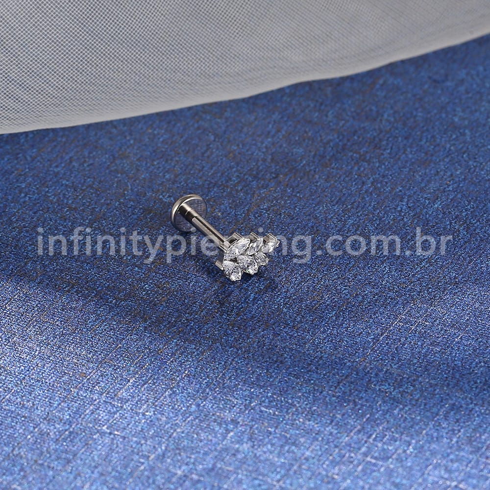 Piercing Labret Titânio Galho Zircônia Cravejada