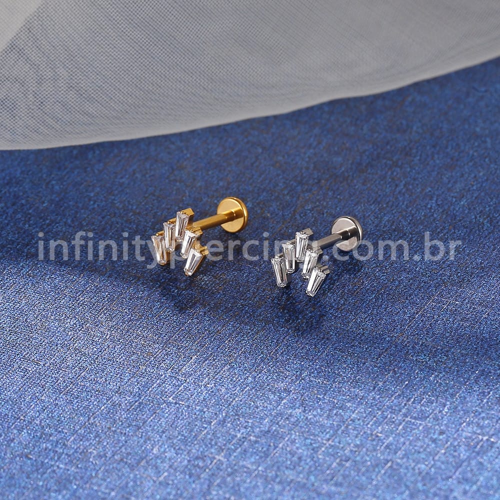 Piercing Labret Titânio 5 Pedras Zircônia Cravejada