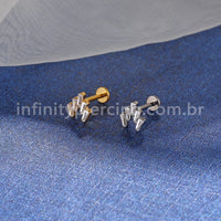 Piercing Labret Titânio 5 Pedras Zircônia Cravejada