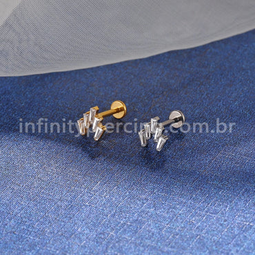 Piercing Labret Titânio 5 Pedras Zircônia Cravejada