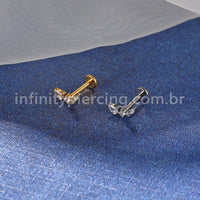 Piercing Labret Titânio Curvo Zircônia Cravejada