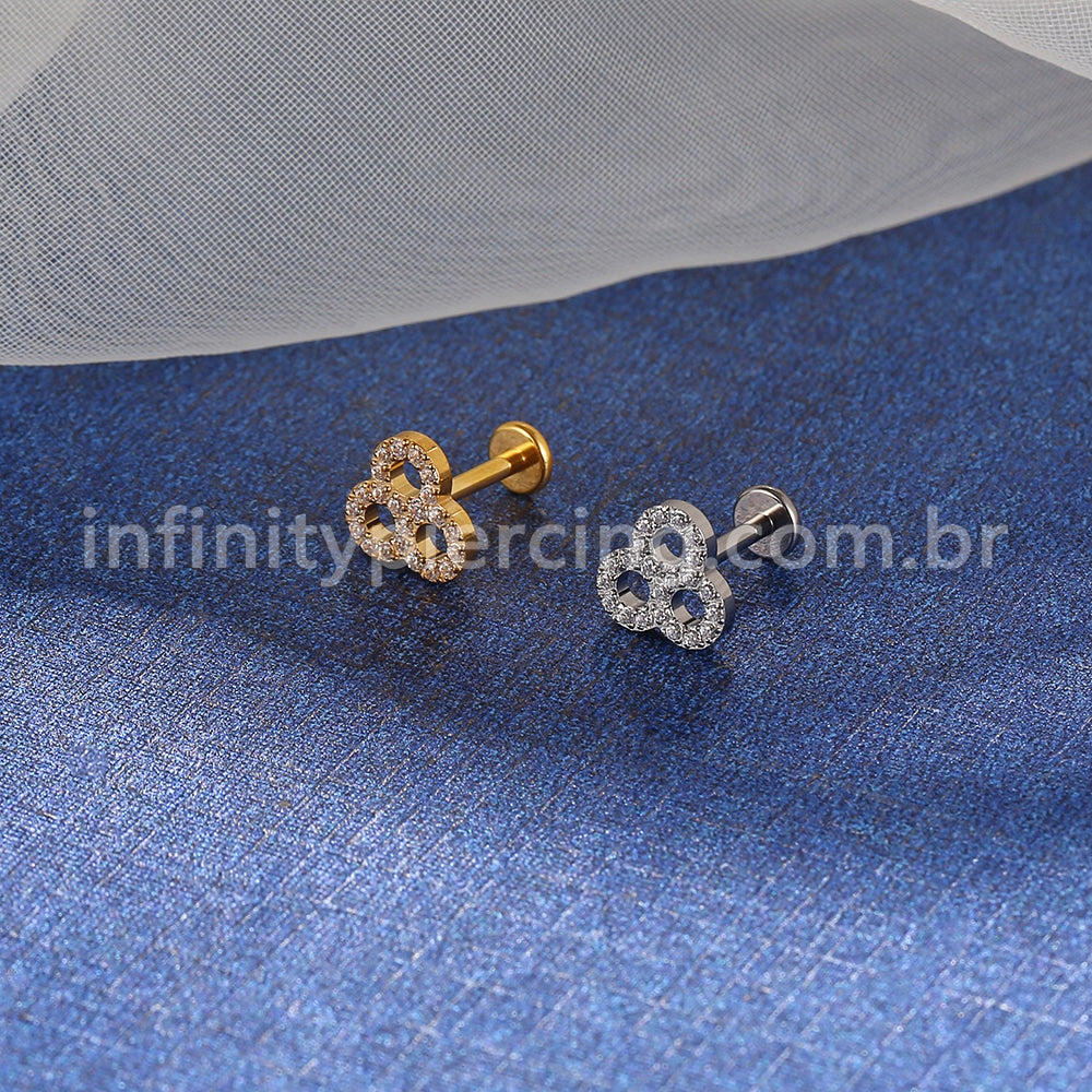 Piercing Labret Titânio Trevo Zircônia Cravejada