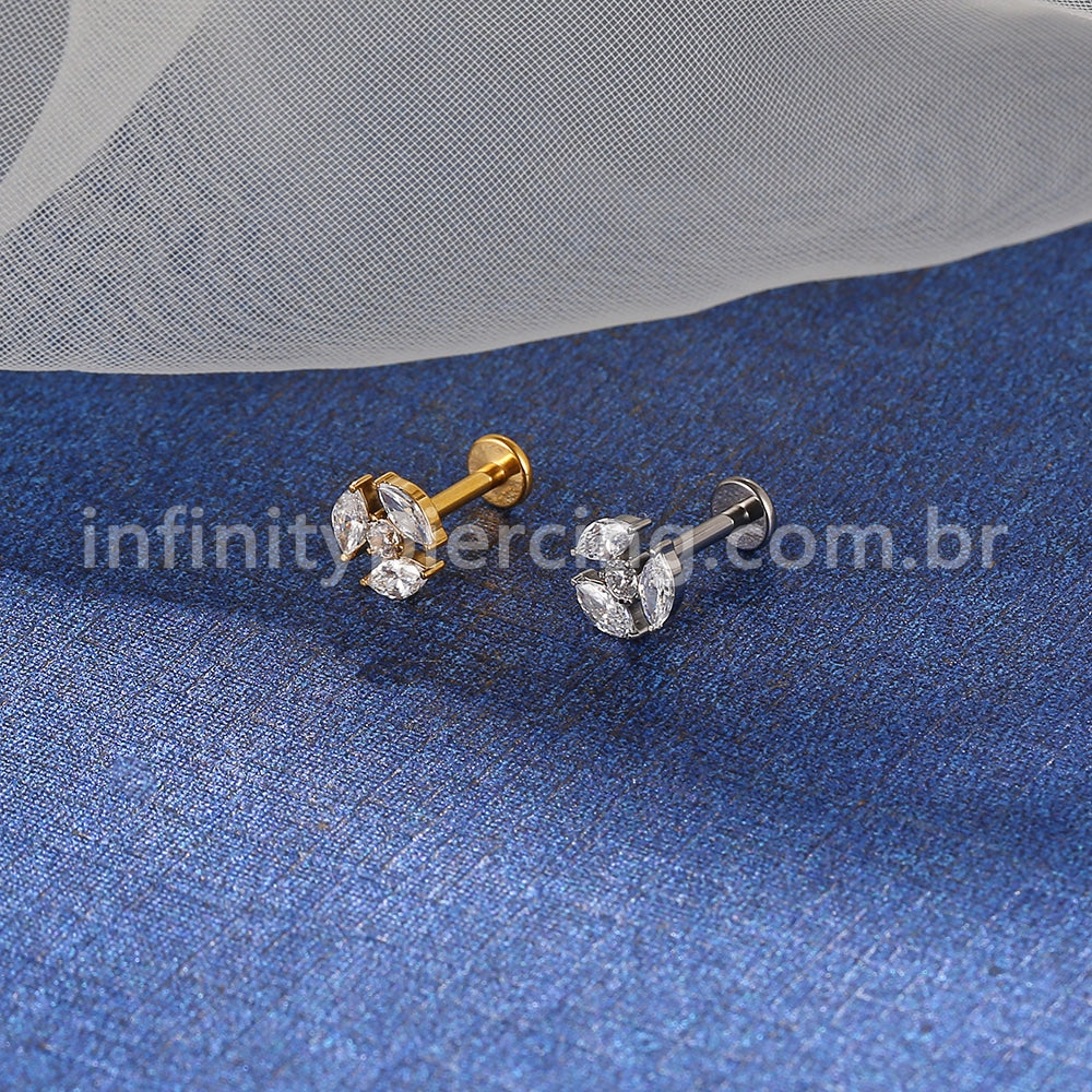 Piercing Labret Titânio Zircônia Cravejada