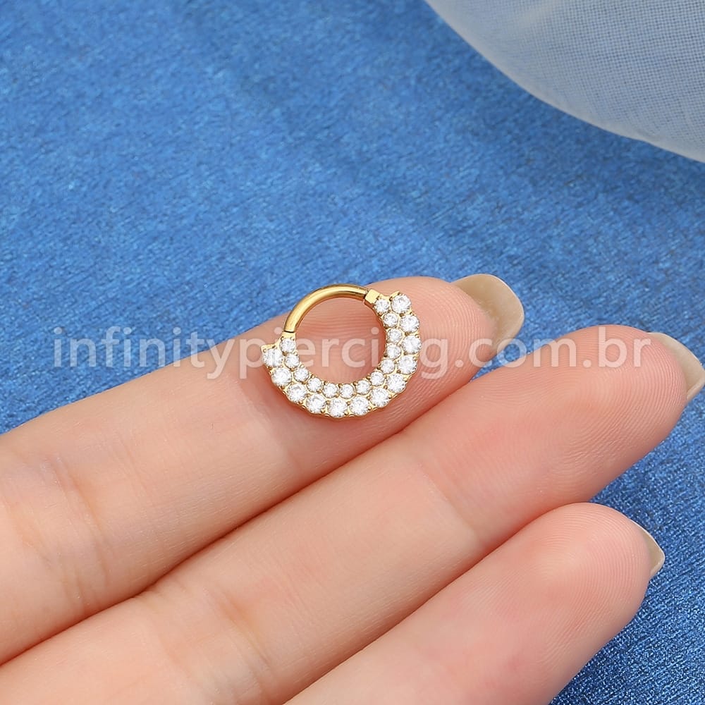 Piercing Argola Aço Cirúrgico Segmento Articulado 2 Fileiras Zircônia Cravejada