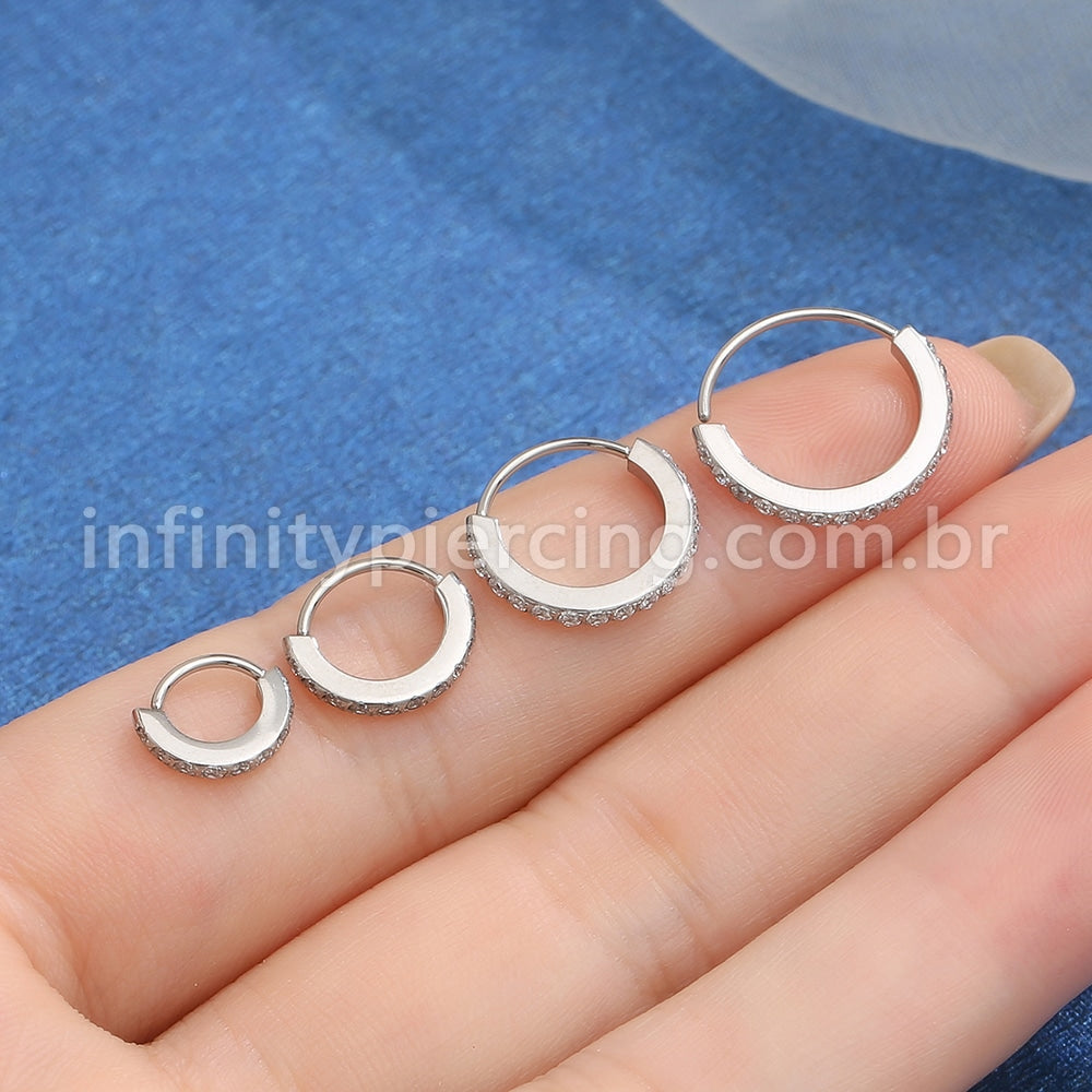 Piercing Argola Aço Cirúrgico Torção 1 Fileira Zircônia Cravejada