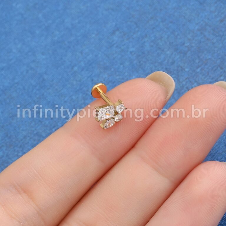 Piercing Labret Titânio Formatos Zircônia Cravejada