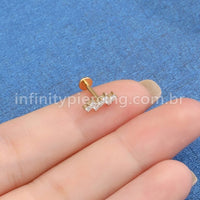 Piercing Labret Titânio Barra Zig-Zag Zircônia Cravejada