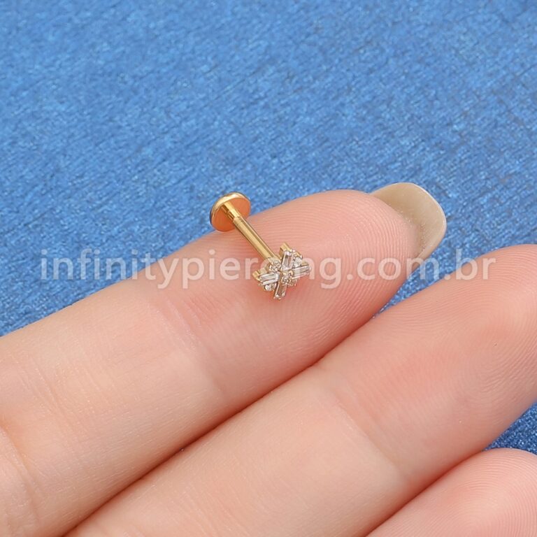 Piercing Labret Titânio Estrela Cadente Zircônia Cravejada