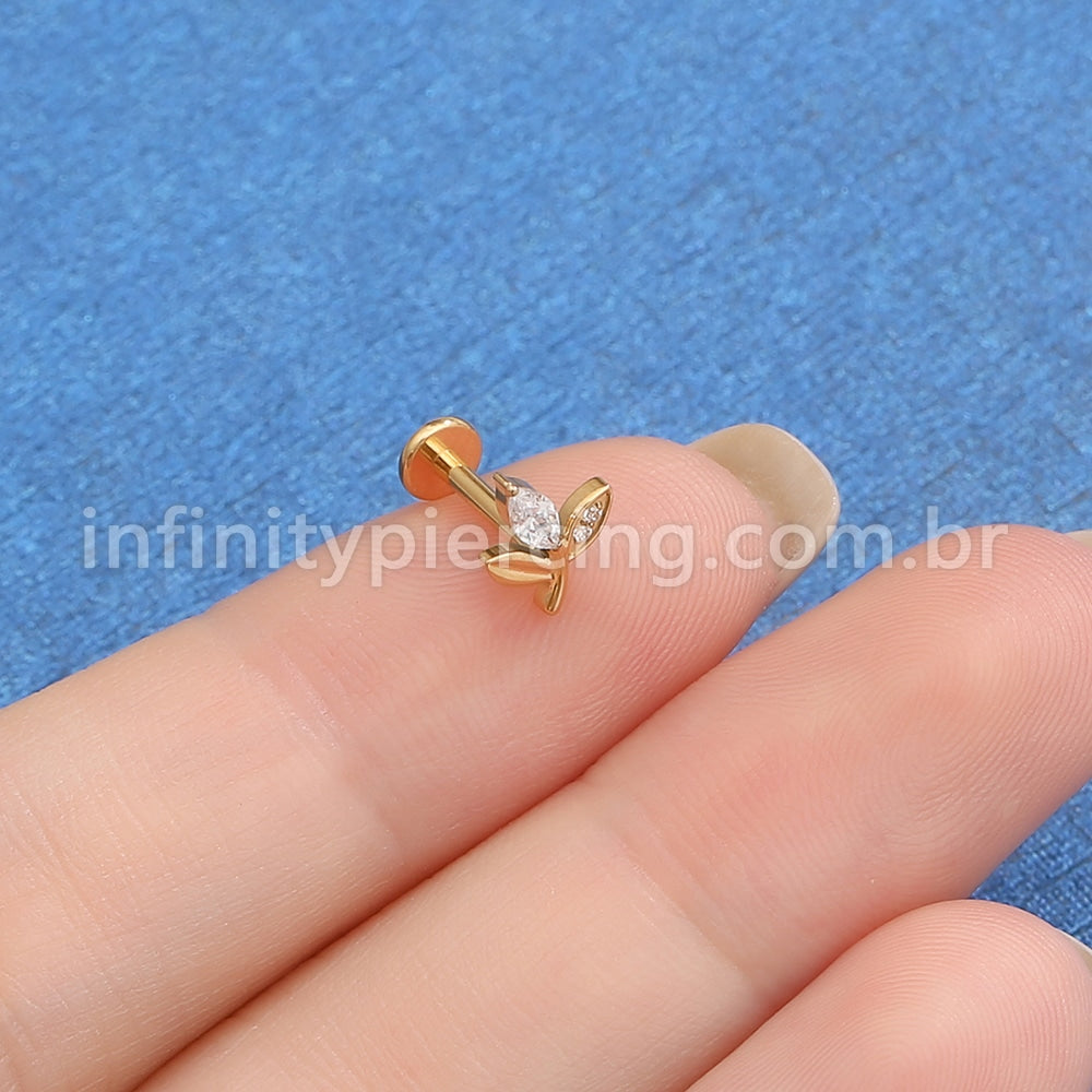 Piercing Labret Titânio Galho Zircônia Cravejada
