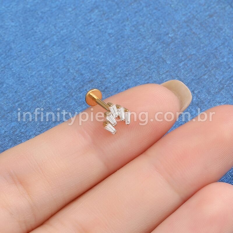 Piercing Labret Titânio 5 Pedras Zircônia Cravejada